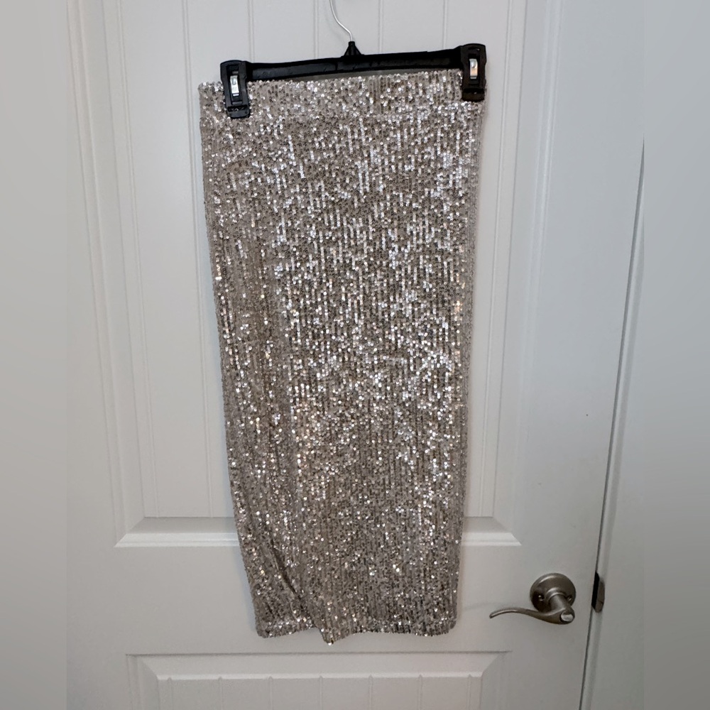 Rachel Zoe Glittering Silver Pencil Skirt XS